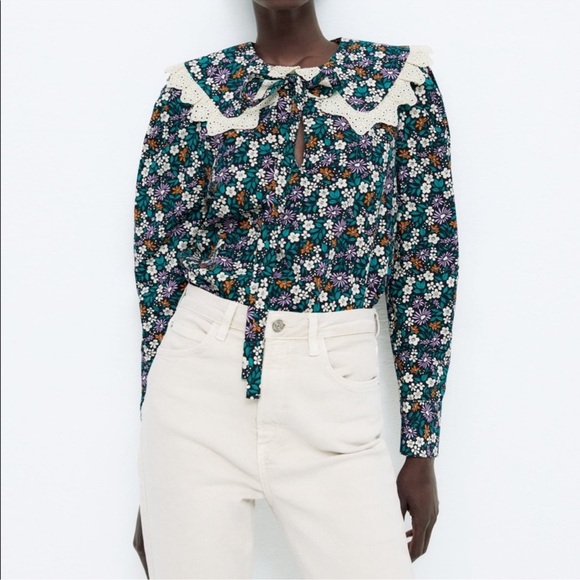 Zara Floral Blouse with Ruffled Collar - Picture 9 of 10
